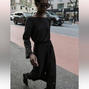 ZARA BELTED CREPE MIDI DRESS